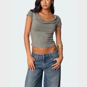 Edikted Gray Cowl Neck Blouse